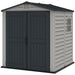 Duramax 6x6 StoreMate Plus Vinyl Shed w/floor - Backyard Oasis front side view in white background