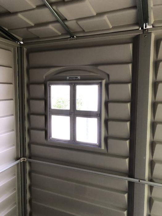 Duramax 6x6 StoreMate Plus Vinyl Shed w/floor - Backyard Oasis window view from the inside