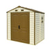 Duramax 8x6 StoreAll Vinyl Shed w/foundation - Backyard Oasis front side view in white background