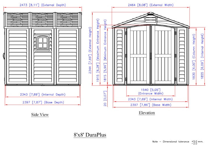 Duramax 8x8 DuraPlus w/ foundation dimensions