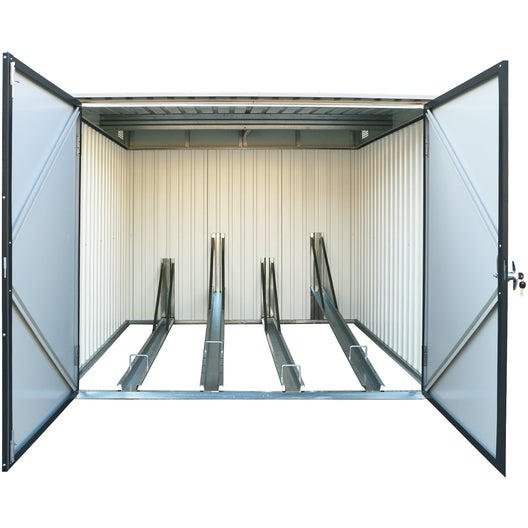 image of the Duramax Bicycle Storage Shed Anthracite w/ White Trim - Backyard Oasis with white background