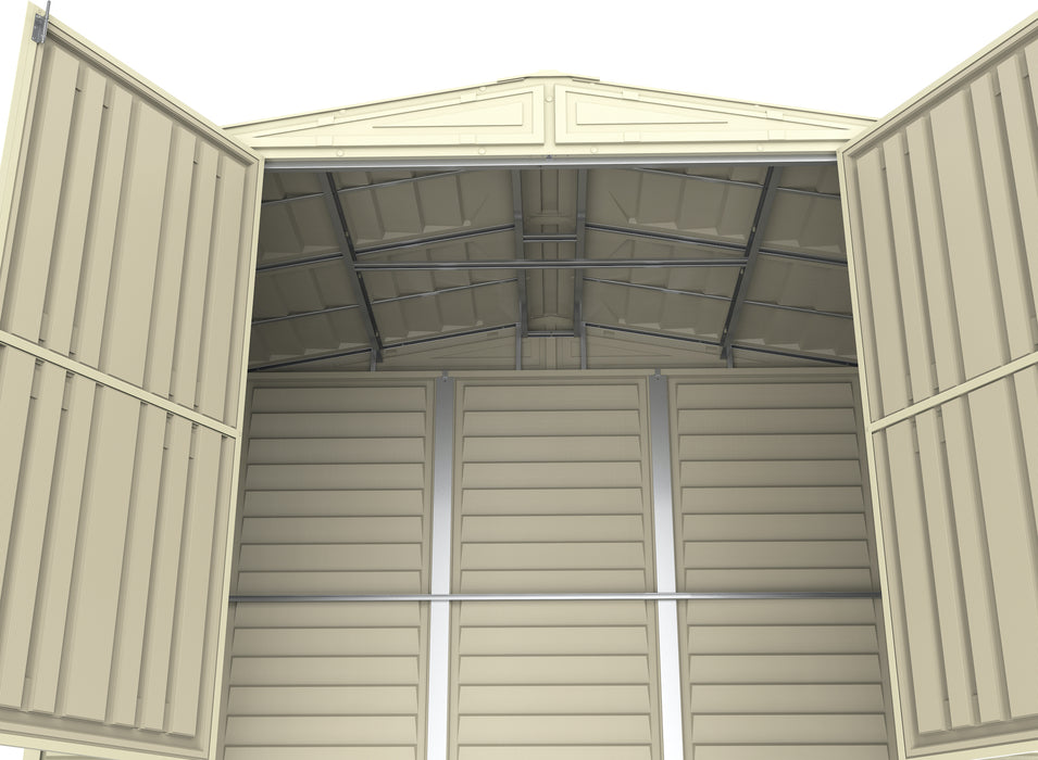 The roof support of the Duramax Duramate 8x5.3 Vinyl Shed w/ Foundation 