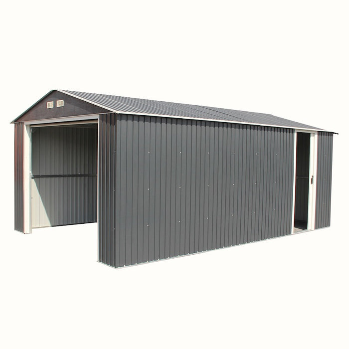 Duramax Imperial Metal Garage Dark Gray w/White 12x20 - Backyard Oasis corner view