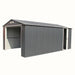 Duramax Imperial Metal Garage Dark Gray w/White 12x26 - Backyard Oasis corner angle doors open