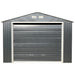 Duramax Imperial Metal Garage Dark Gray w/White 12x26 - Backyard Oasis front view in white background