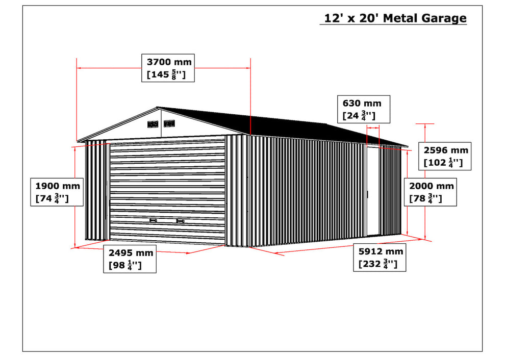 Duramax Imperial Metal Garage Light Gray w/Off White 12x20 - Backyard Oasis dimensions