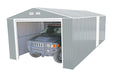 Duramax Imperial Metal Garage Light Gray w/Off White 12x26 - Backyard Oasis left-side_with car inside