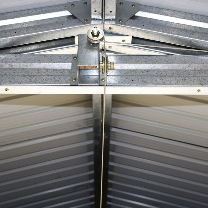 Duramax Imperial Metal Garage Light Gray w/Off White 12x26 - Backyard Oasis  close up details