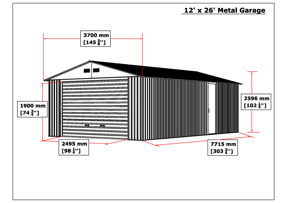Duramax Imperial Metal Garage Light Gray w/Off White 12x26 - Backyard Oasis dimensions