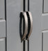 A Duramax StoreMax Plus 10.5 X 8 - 30225 door handle on a gray door. handle details