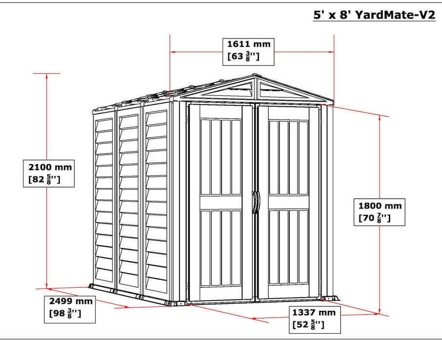 Duramax YardMate Plus 5' X 8' - Backyard Oasis  dimensions