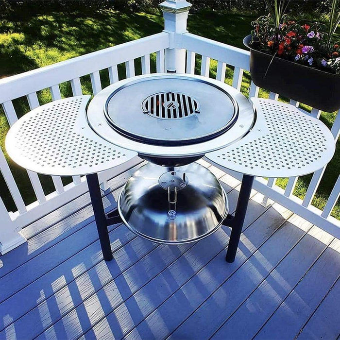 A sleek Arteflame-style grill grate insert, compatible with Weber grills, showcased on a deck enhancing outdoor cooking.
