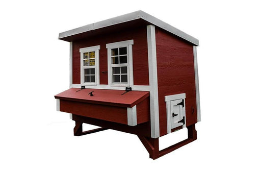 Front elevation of a classic color Large OverEZ Chicken Coop with windows and a side door, designed to house up to 15 chickens.
