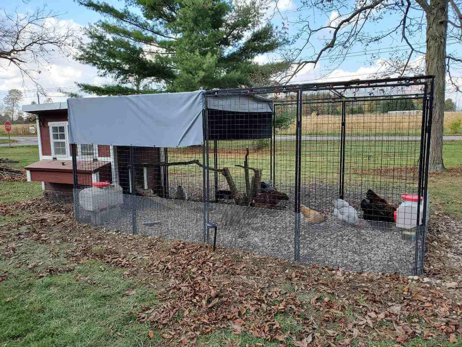 An extensive chicken coop adjoining the OverEZ 15 ft. Walk-In Chicken Run, designed for large poultry flocks requiring extra space.