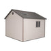 A Lifetime 11 Ft. X 11 Ft. Outdoor Storage Shed - 6433 with a window on it.