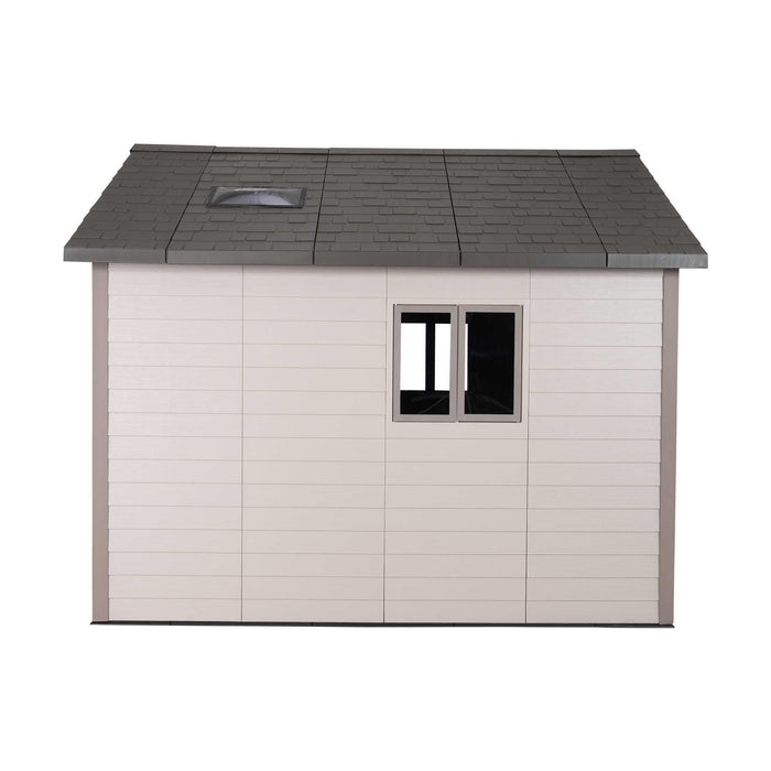 A Lifetime 11 Ft. X 11 Ft. Outdoor Storage Shed - 6433 with a roof on it.