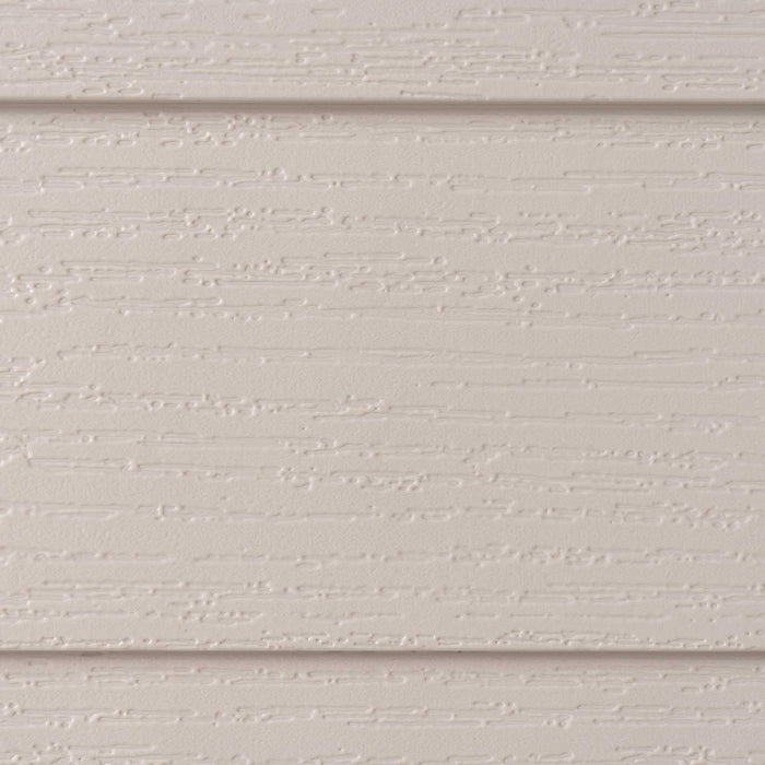 A close up view of a Lifetime 11 Ft. X 11 Ft. Outdoor Storage Shed - 6433 beige siding.