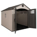 A Lifetime 8 Ft. X 10 Ft. Outdoor Storage Shed - 60332 with a door open.