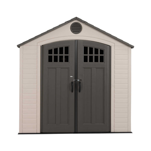 A Lifetime 8 Ft. X 10 Ft. Outdoor Storage Shed - 60332 with doors and windows.