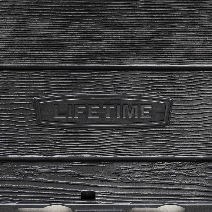 A black box with the word Lifetime 8 Ft. X 12.5 Ft. Outdoor Storage Shed - 6402 by Lifetime on it.
