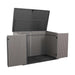 A Lifetime Horizontal Storage Shed - 60296U with a door open.