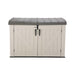 A Lifetime Horizontal Storage Shed (75 Cubic Feet) - 60170 with a grey door.