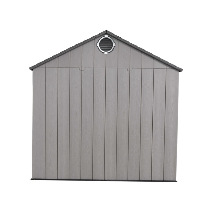 rear view of a cabin featuring a vent in a white background
