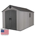An angled view of a storage cabin made in the USA