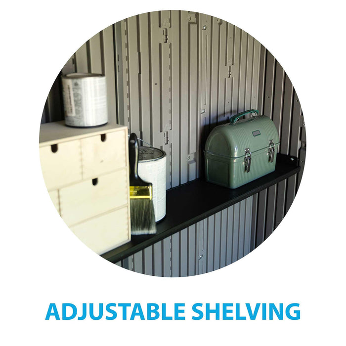 Lifetime Adjustable Shelving in a 8 Ft. X 10 Ft. Outdoor Storage Shed 
