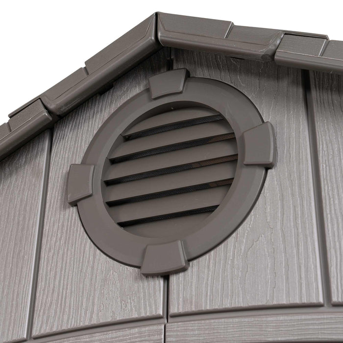 A close up detail of vent of a storage cabin