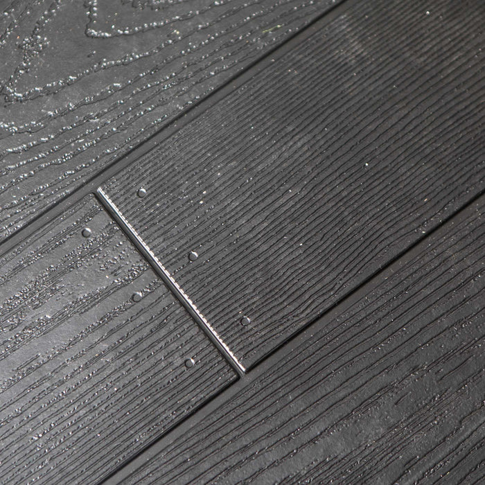 A close up view of a Lifetime 10 Ft. X 8 Ft. Outdoor Storage Shed - 60330 black wood floor.