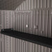 A Lifetime 10 Ft. X 8 Ft. Outdoor Storage Shed - 60330 with a black shelf.