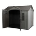 A Lifetime 10 Ft. X 8 Ft. Outdoor Storage Shed - 60330 with a door open on a white background.