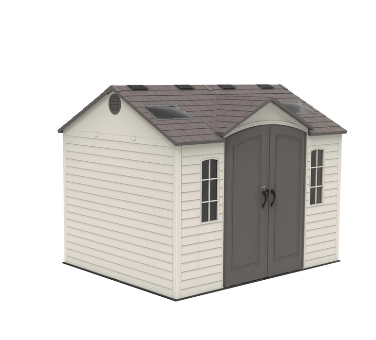 A Lifetime 10 Ft. X 8 Ft. Outdoor Storage Shed - 60001 with a roof.