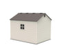 A Lifetime 10 Ft. X 8 Ft. Outdoor Storage Shed - 60001 with a brown roof.