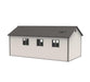 A Lifetime 11 Ft. X 21 Ft. Outdoor Storage Shed - 60237 with two windows and a roof.