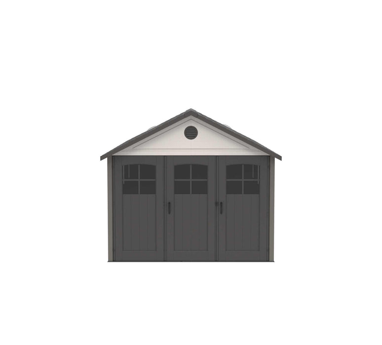 A Lifetime 11 Ft. X 21 Ft. Outdoor Storage Shed - 60237 with two doors on a white background.