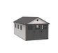 A Lifetime 11 Ft. X 21 Ft. Outdoor Storage Shed - 60237 with two doors and a roof on a white background.