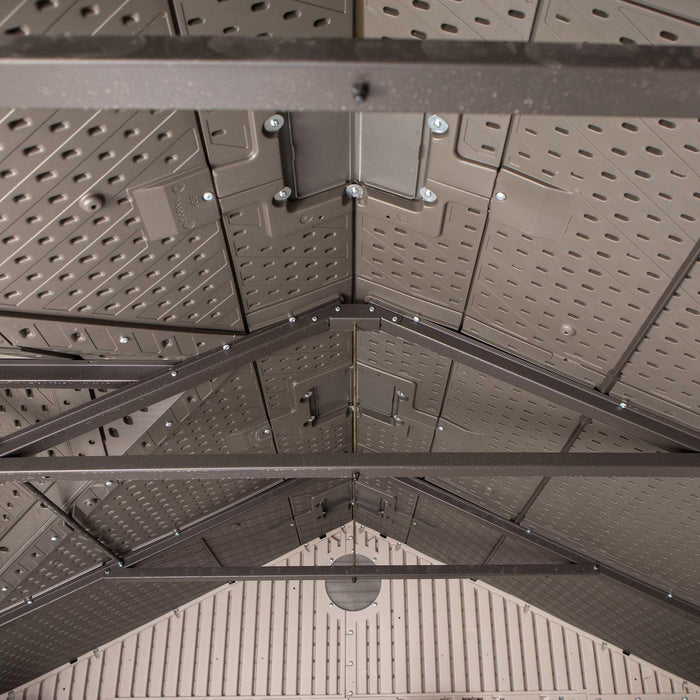 The Lifetime 12.5 Ft. X 8 Ft. Outdoor Storage Shed - 60223 is used for the ceiling of a building with metal studs.