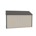 A Lifetime 12.5 Ft. X 8 Ft. Outdoor Storage Shed - 60223 with a black roof.