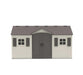 A front view of Lifetime 15 Ft. X 8 Ft. Outdoor Storage Shed - 6446 with a grey roof and shutters.
