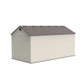A back side angle of Lifetime 15 Ft. X 8 Ft. Outdoor Storage Shed - 6446 with a brown roof.