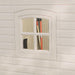 A window in a white house with a Lifetime 15 Ft. X 8 Ft. Outdoor Storage Shed - 60079 in it.
