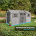 A Lifetime 15 Ft X 8 Ft Outdoor Storage Shed - 60318 in a backyard with the words foundation required.