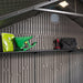 A Lifetime 15 Ft X 8 Ft Outdoor Storage Shed - 60318 with shelves and a toolbox.
