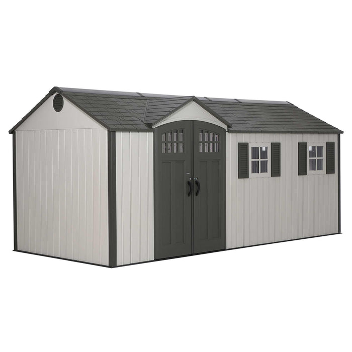 An angled view of the shed from Lifetime with the dimensions of 17.5 Ft. X 8 Ft. 