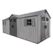 An angled view of a Lifetime 20 Ft. X 8 Ft. Outdoor Storage Shed - 60351 on a white background.