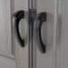 A pair of black door handles on a gray door, Lifetime 11 Ft. X 13.5 Ft. Outdoor Storage Shed - 6415 by Lifetime.