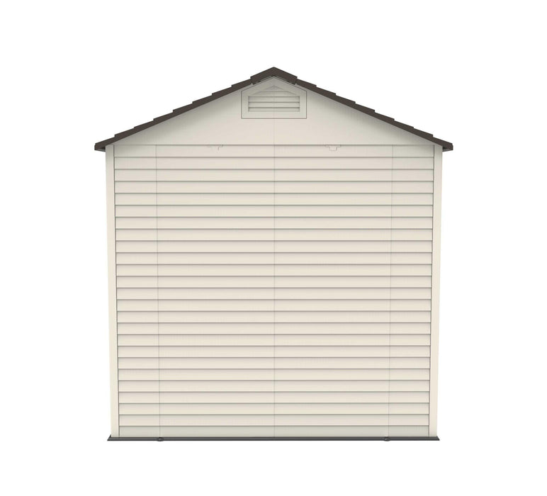 A back view of the shed on a white background.