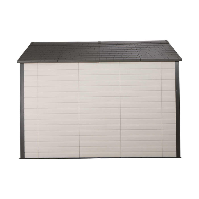 A sideview of a shed on a white background.